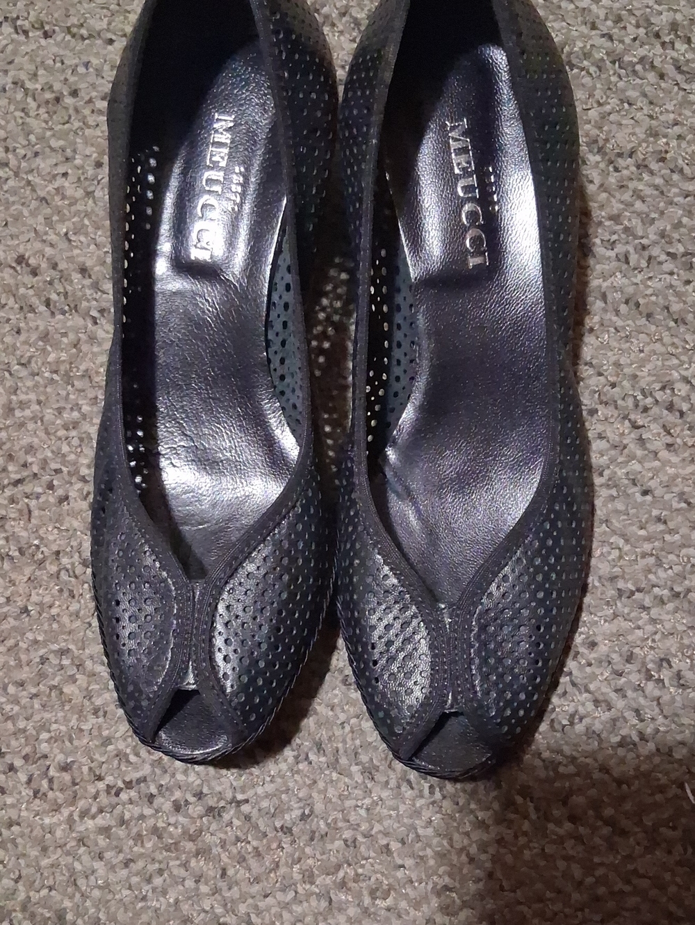 Sesto Meucci Black Perforated Peep-Toe Heels